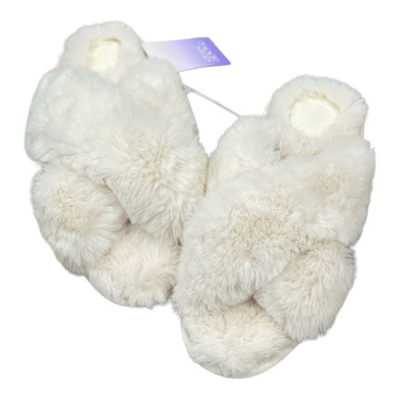 Stars Above Faux Fur Slippers Cross Slip On Soft Furry Teddy Comfy Cozy - Picture 2 of 12